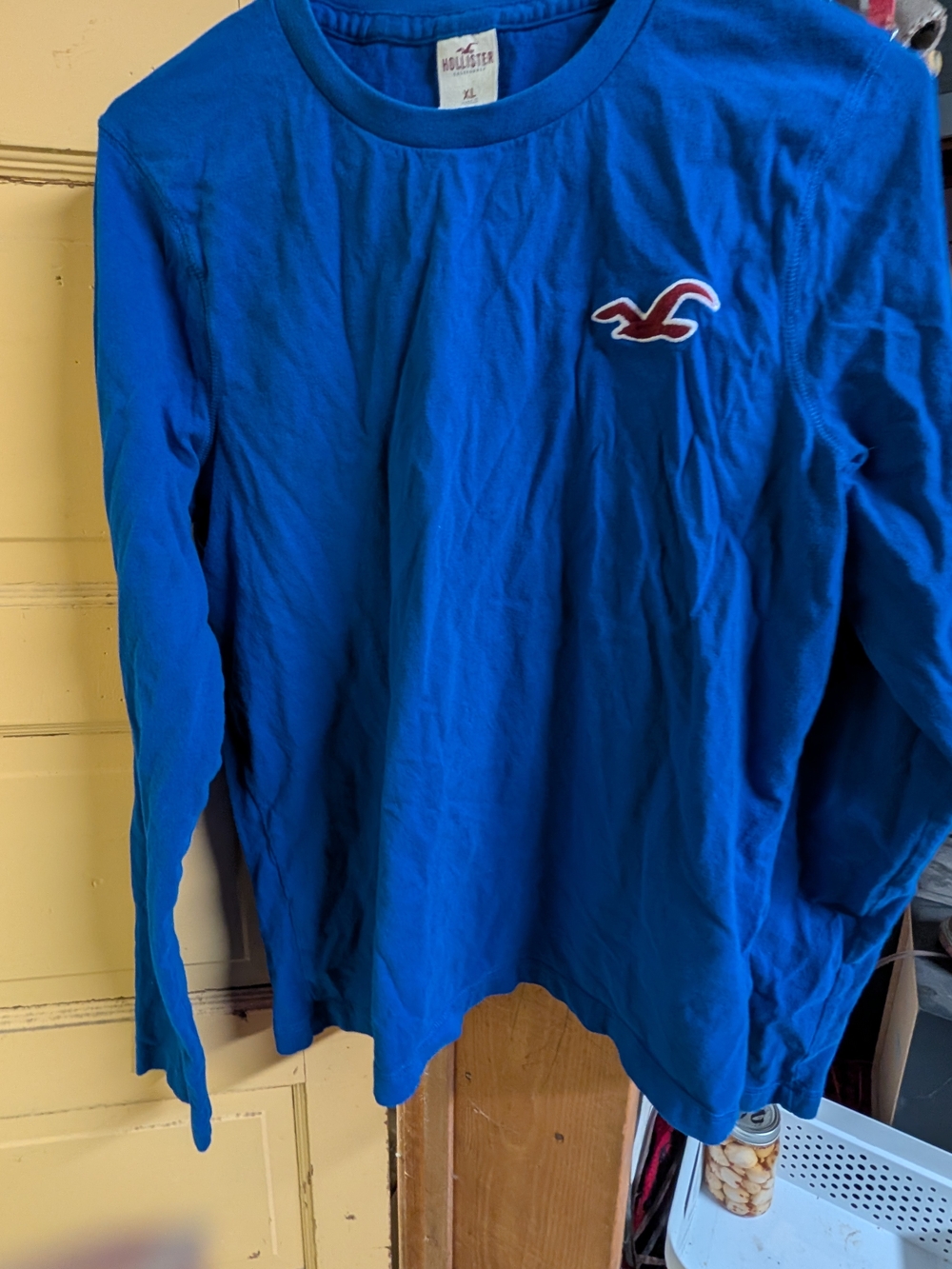 Hollister Men’s Long-Sleeve Crew in Bright Blue with Red Logo